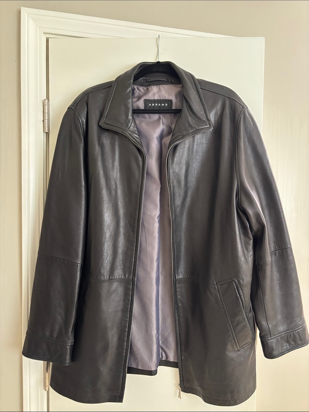 Men's Black Leather Zip-Front Coat